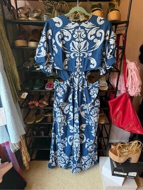 Abercrombie & Fitch Blue and White Damask Maxi Dress